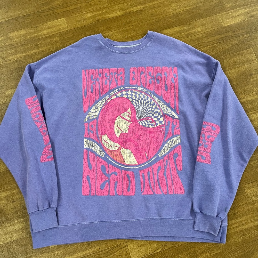 Urban Outfitters Purple Crewneck Sweatshirt with Pink Psychedelic Graphic